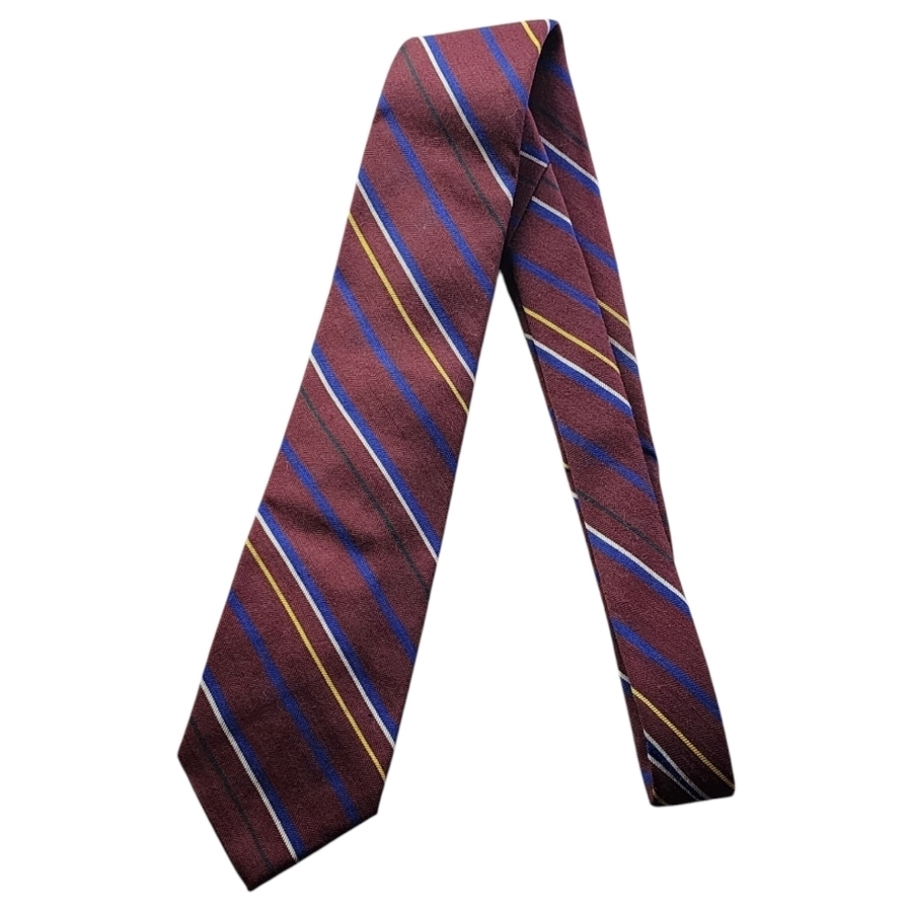 Polo Ralph Lauren Wool Silk Tie Burgundy Stripe Made USA Handcrafted Purple Tag